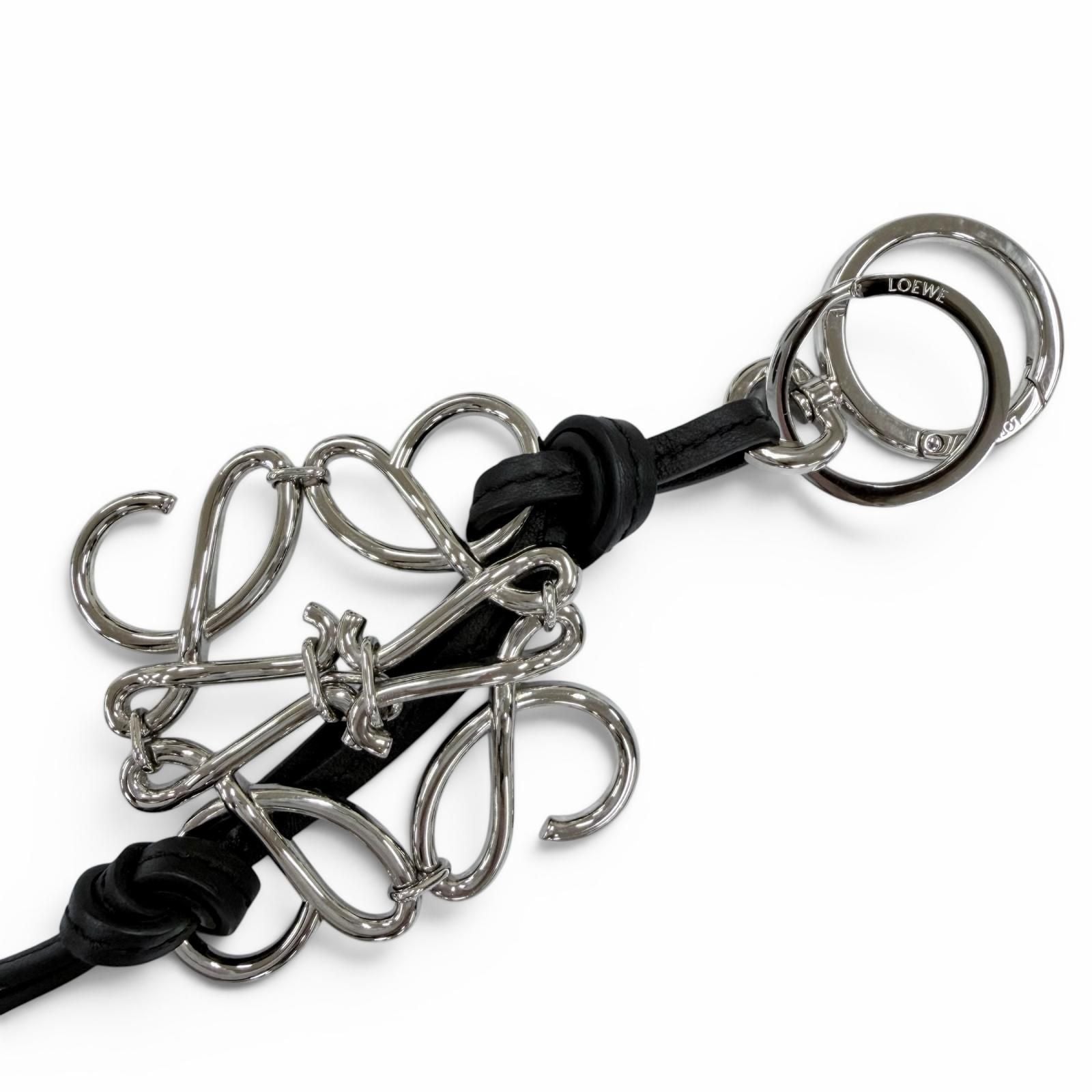 Loewe Leather Anagram Key Holder Key Sling Bag Charm Black Silver — view 3