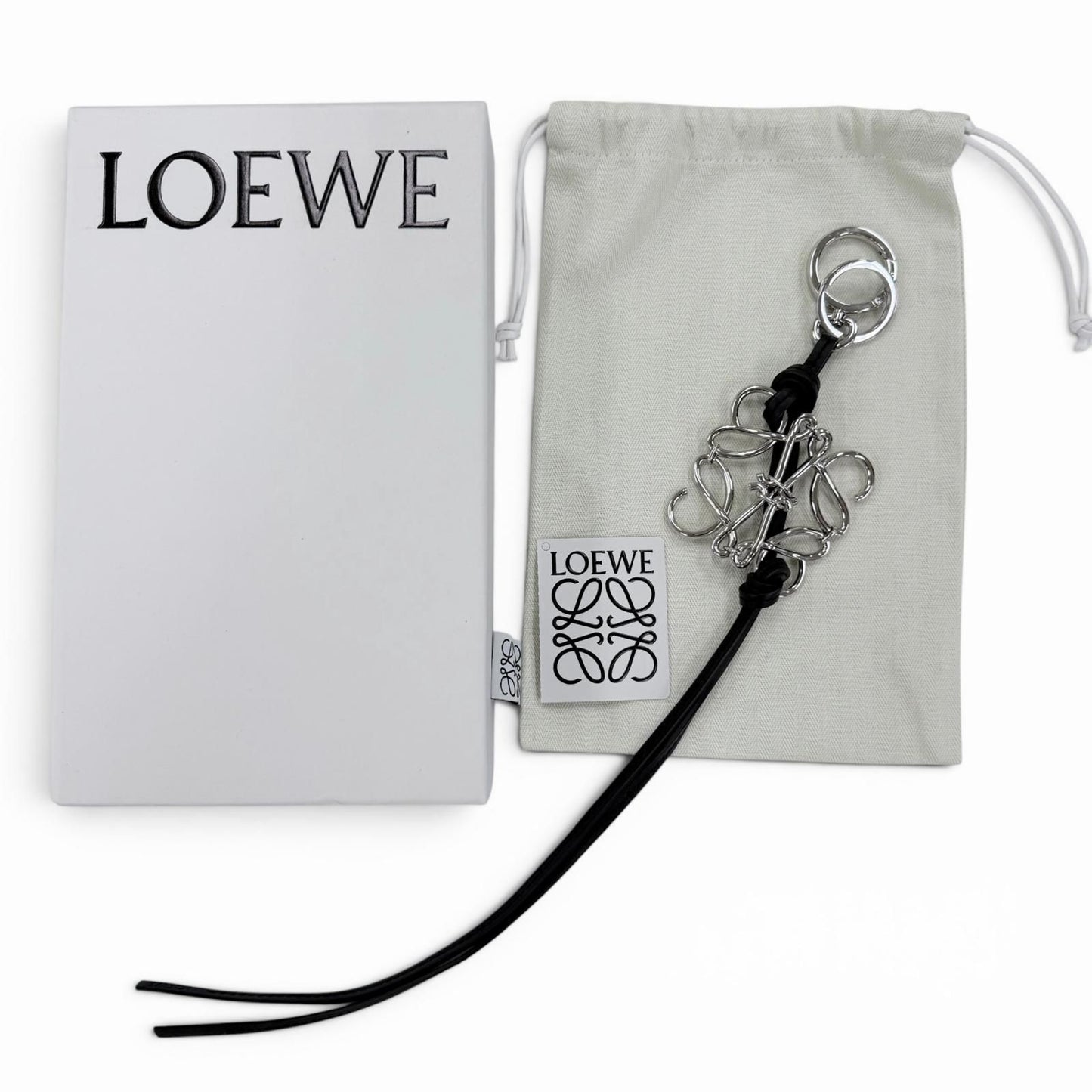 Loewe Leather Anagram Key Holder Key Sling Bag Charm Black Silver — view 2