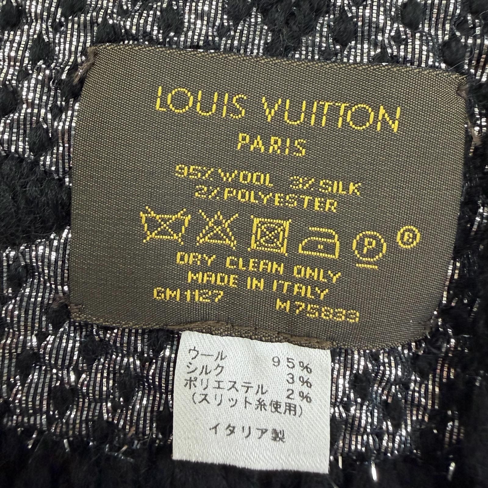 Louis Vuitton Echarpe Logo Mania Shine Wool Silk Noir Scarf with Fringe — view 6