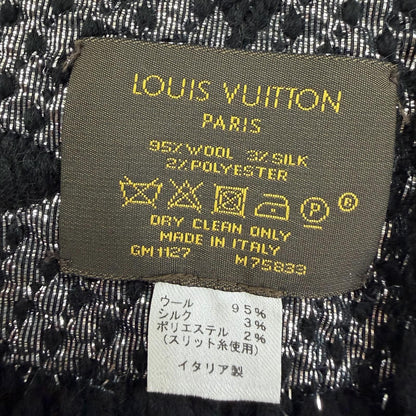 Louis Vuitton Echarpe Logo Mania Shine Wool Silk Noir Scarf with Fringe — view 6
