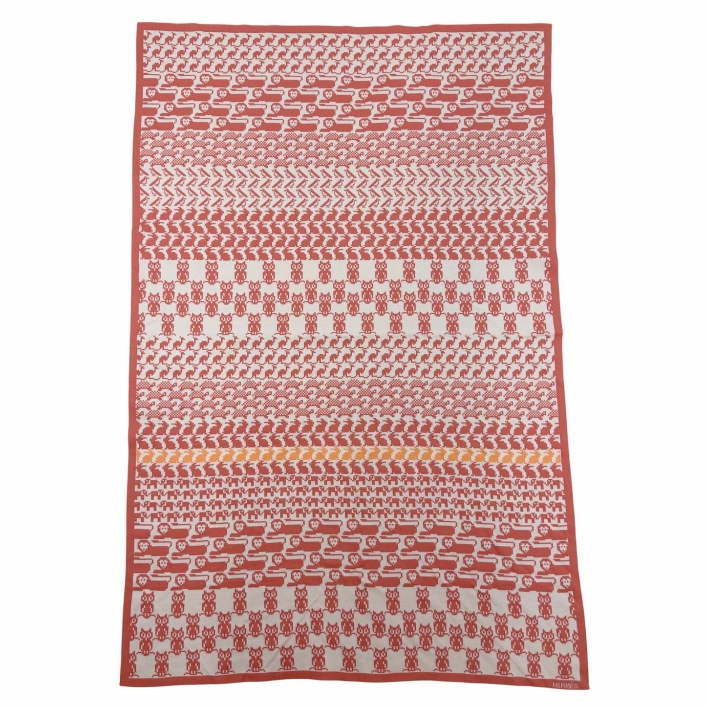 Hermes Cotton 100% Plaid Toriko Animo Pixel Knit Coral 70 110 cm Sweater