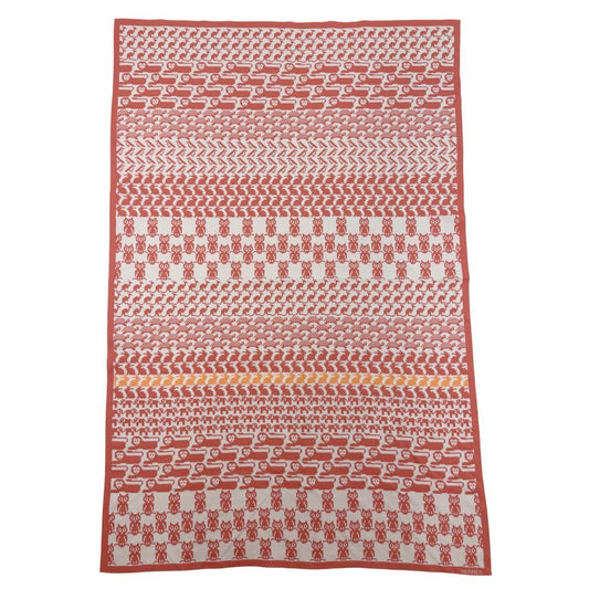 Hermes Cotton 100% Plaid Toriko Animo Pixel Knit Coral 70 110 cm Sweater