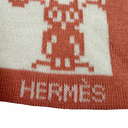 Hermes Cotton 100% Plaid Toriko Animo Pixel Knit Coral 70 110 cm Sweater — view 6