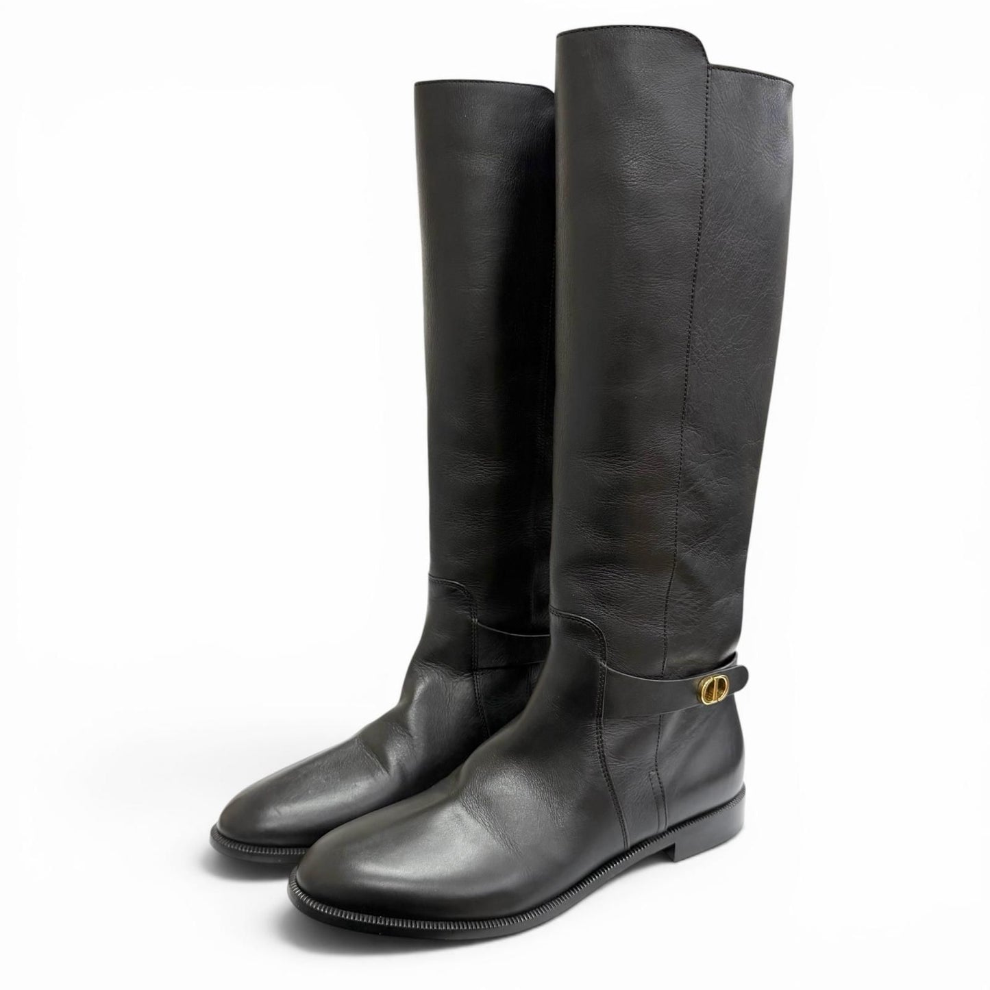 Dior Empreinte CD Buckle Leather Long Boots Black