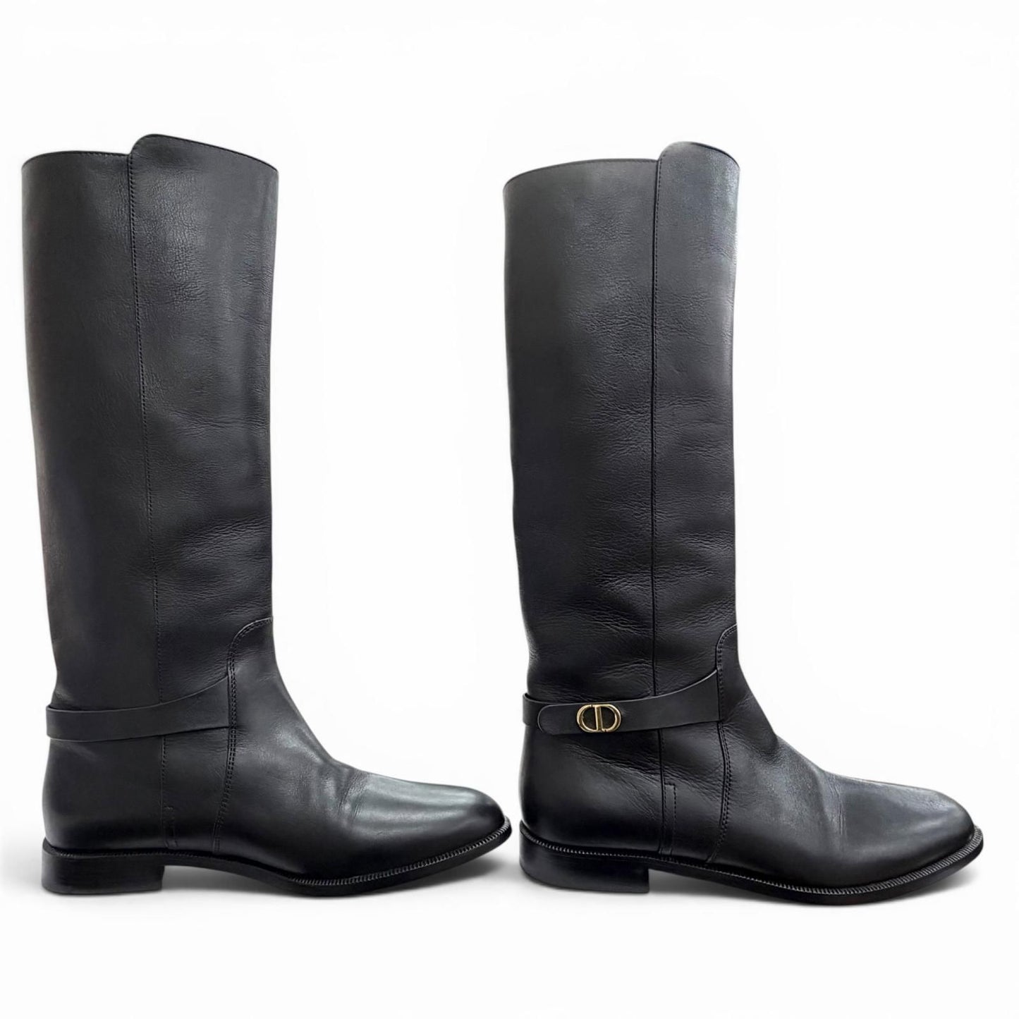 Dior Empreinte CD Buckle Leather Long Boots Black — view 3