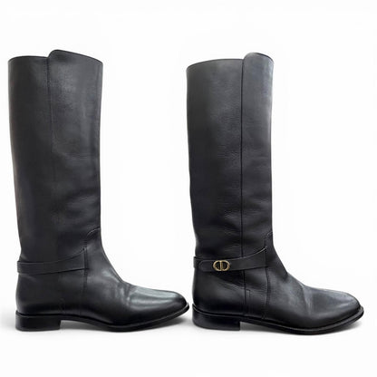 Dior Empreinte CD Buckle Leather Long Boots Black — view 3