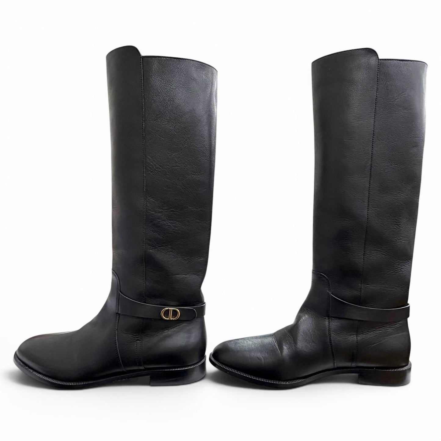 Dior Empreinte CD Buckle Leather Long Boots Black — view 2