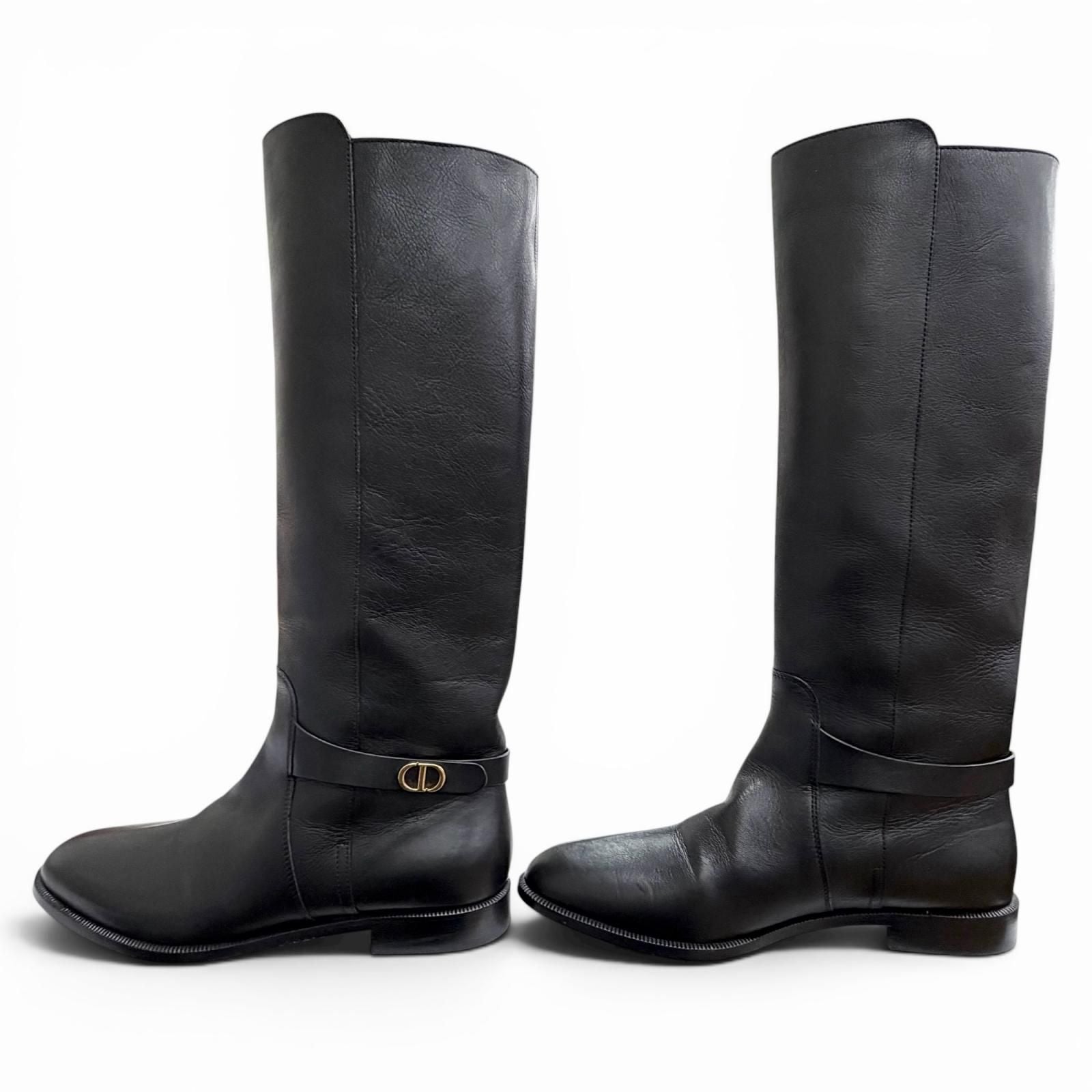 Dior Empreinte CD Buckle Leather Long Boots Black — view 2