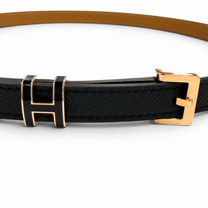 Hermes Pop 15 Black Veau Epsom Golden Rose Belt 75 — view 9