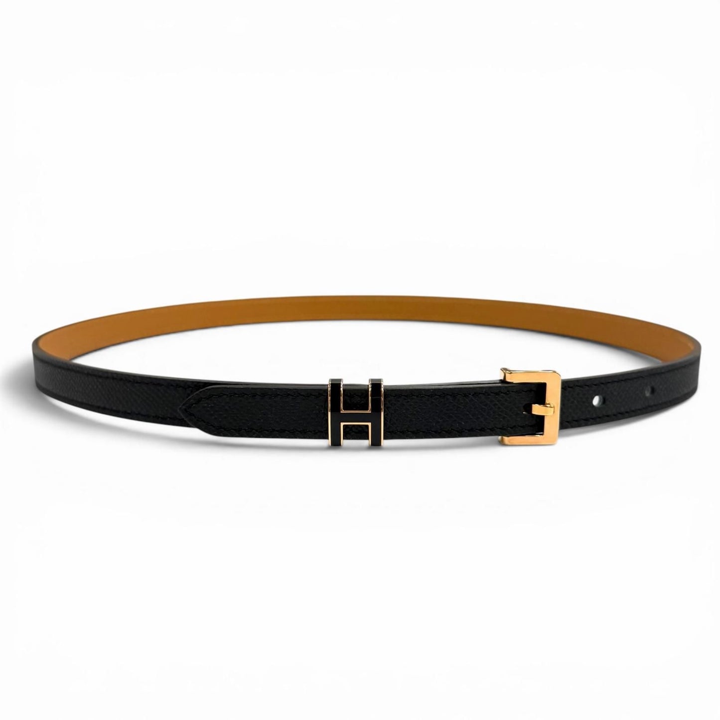 Hermes Pop 15 Black Veau Epsom Golden Rose Belt 75 — view 3