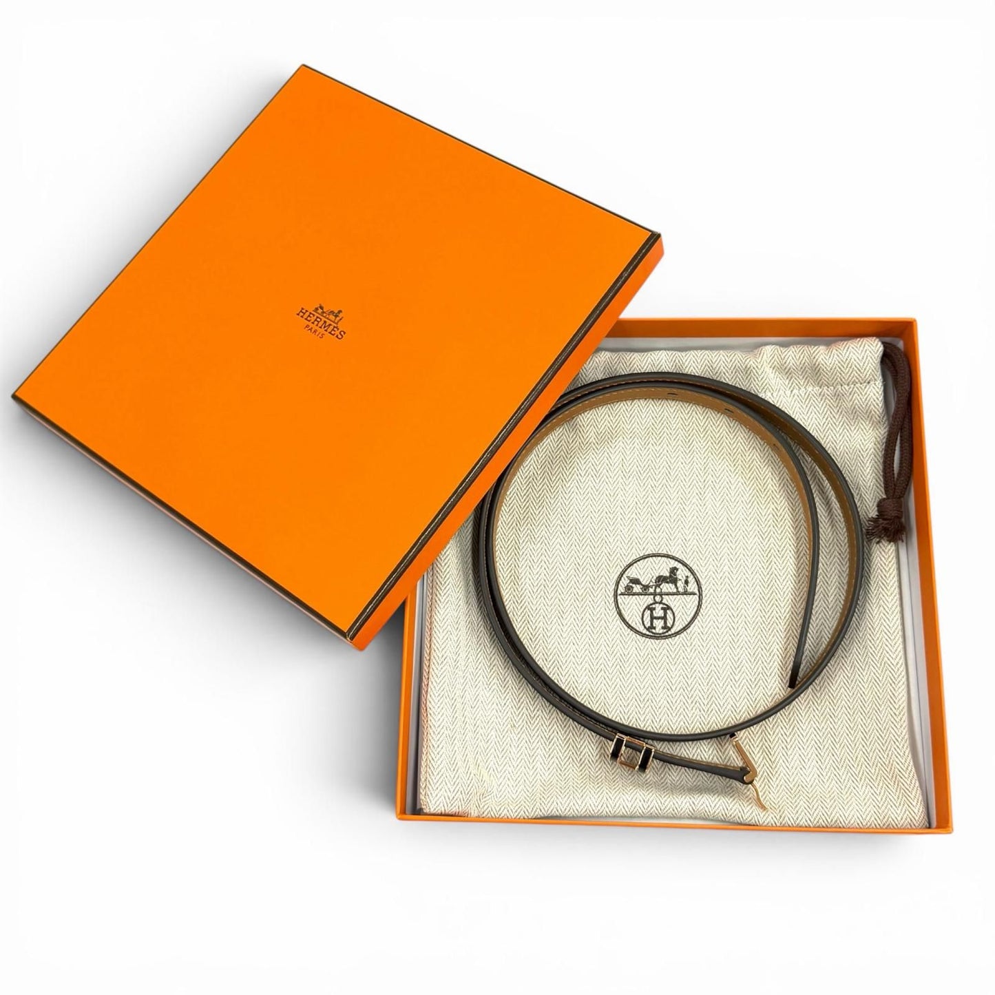 Hermes Pop 15 Black Veau Epsom Golden Rose Belt 75 — view 2