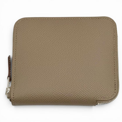 Hermes Compact Silk in Etoupe Veau Silver Round Zip Wallet Coin Case — view 3