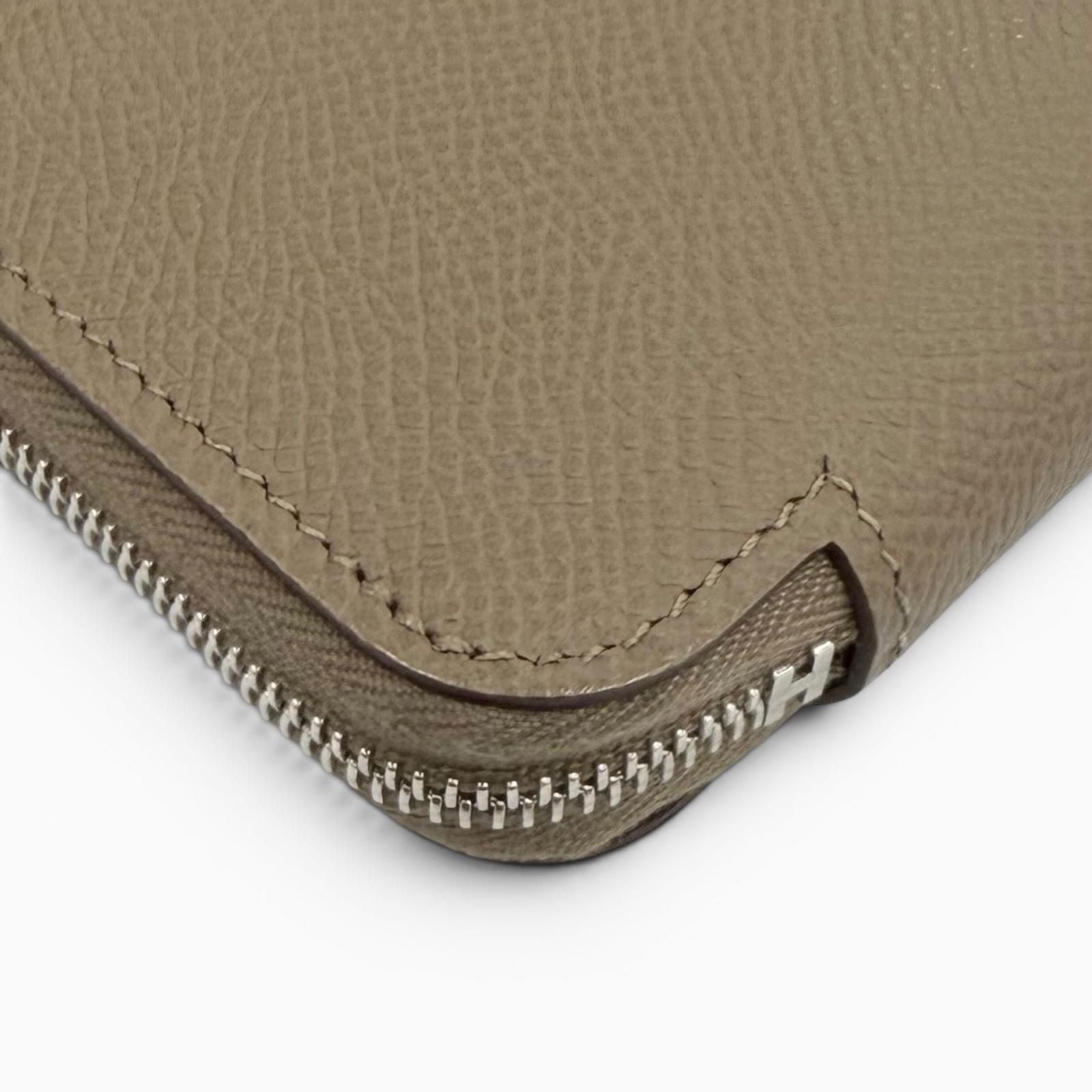 Hermes Compact Silk in Etoupe Veau Silver Round Zip Wallet Coin Case — view 6