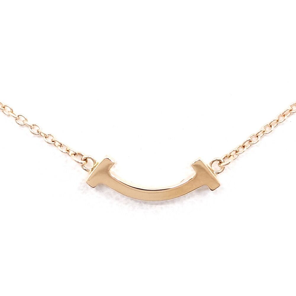 Tiffany & Co 18k Pink Gold T Smile Necklace Mini Pendant Bullion
