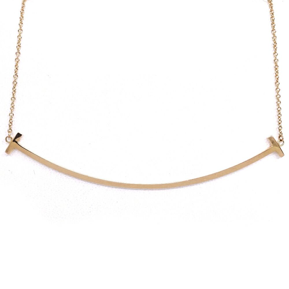 Tiffany & Co 18k Pink Gold T Smile Necklace Large Pendant Bullion