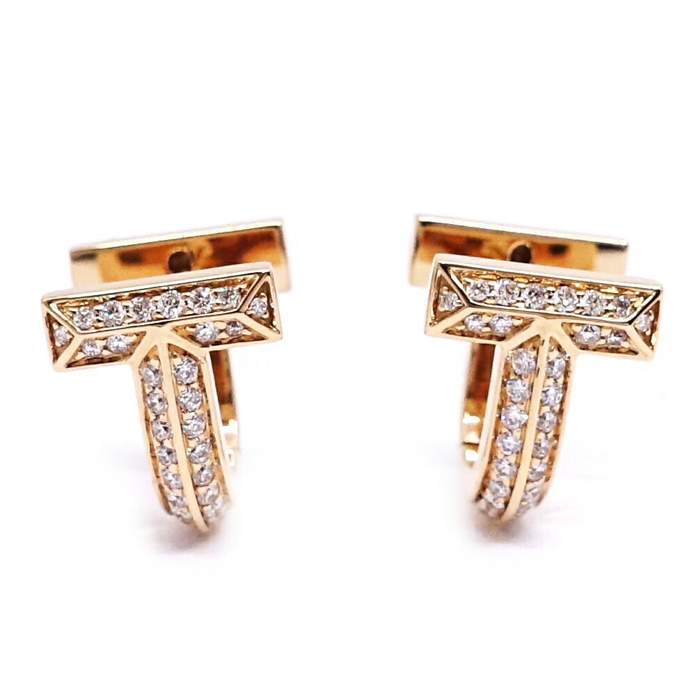 Tiffany & Co 18k Pink Gold T One Pave Diamond Haggi Hoop Earrings