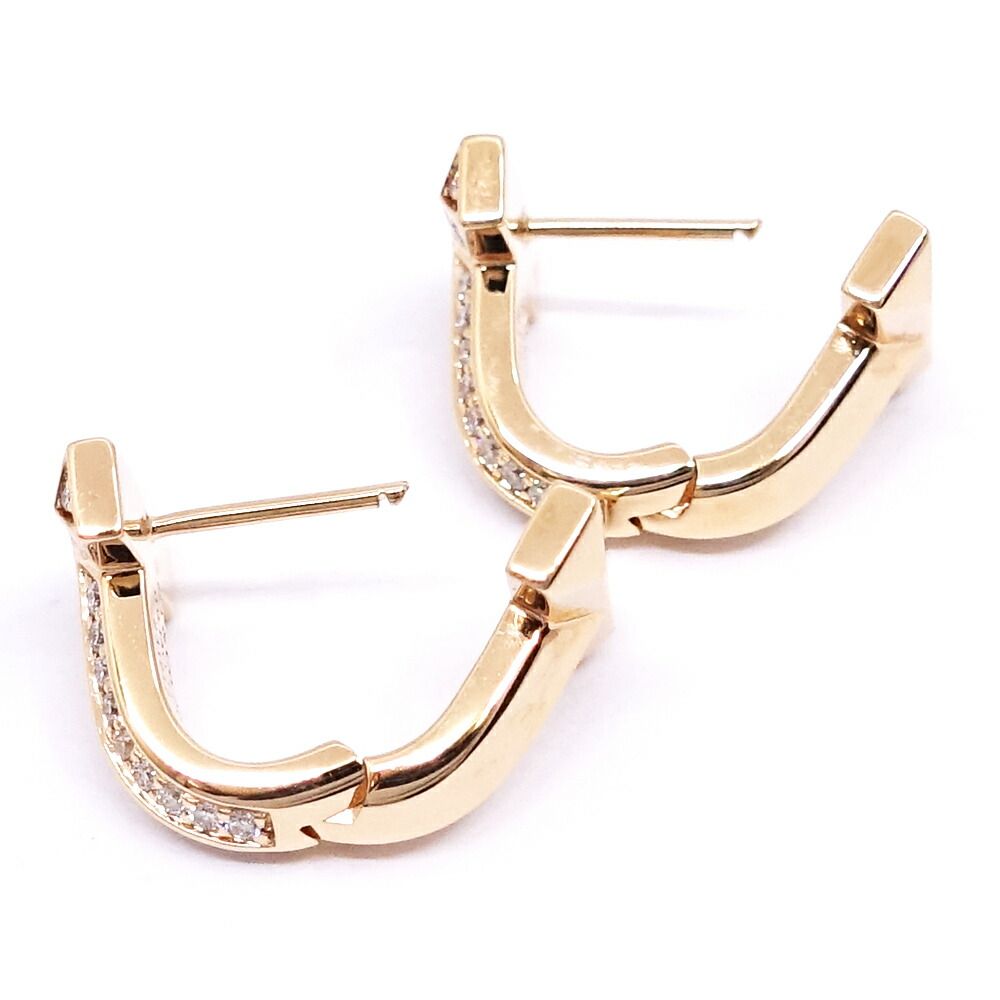 Tiffany & Co 18k Pink Gold T One Pave Diamond Haggi Hoop Earrings — view 7