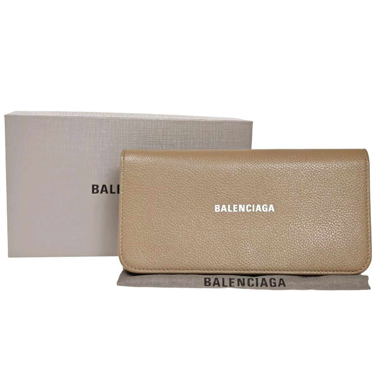 Balenciaga Everyday Wallet Logo Leather Beige