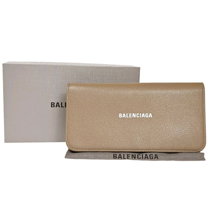 Balenciaga Everyday Wallet Logo Leather Beige