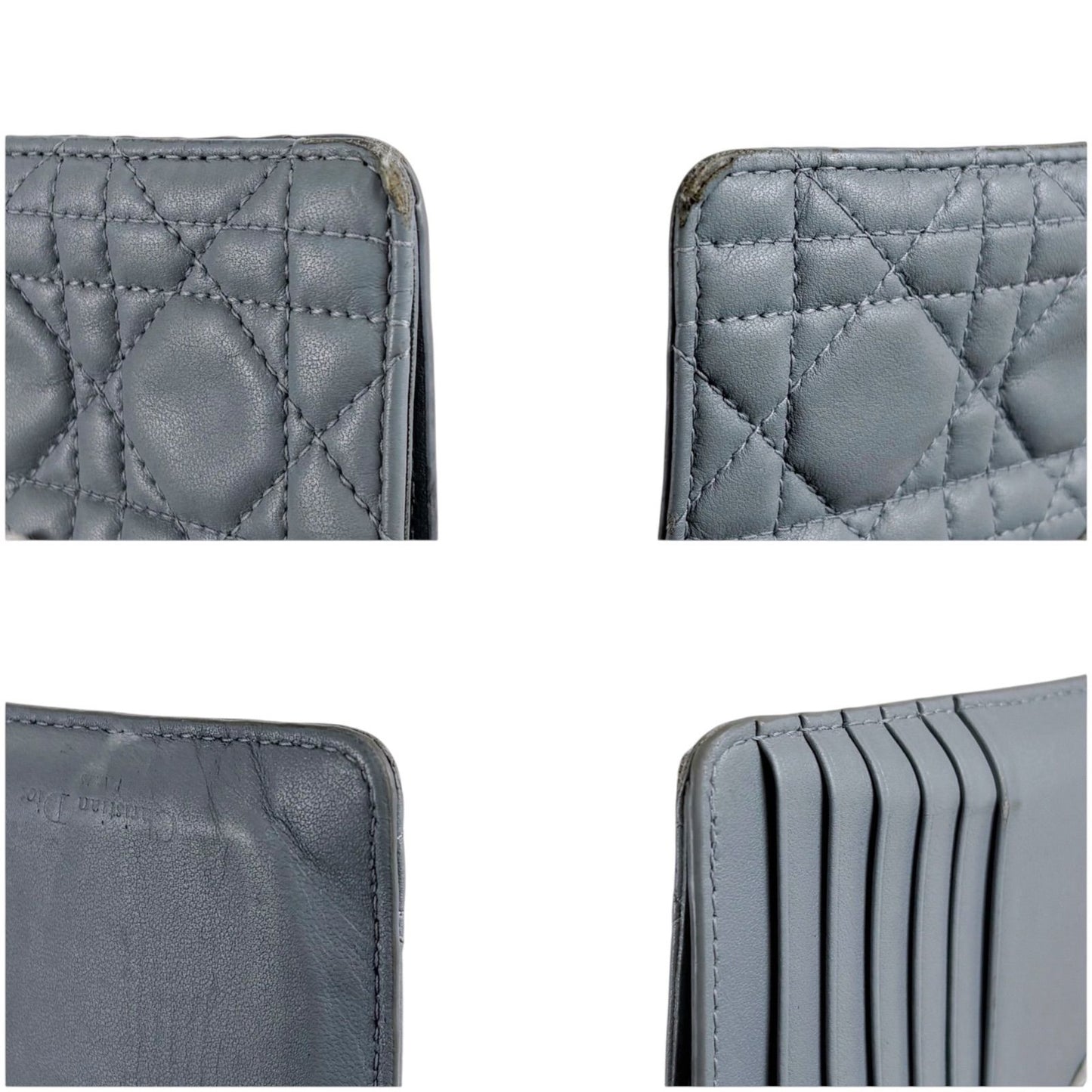 Dior Lady Cannage Logo Charm Fragment Case Coin Card Holder Light Blue Gray — view 6
