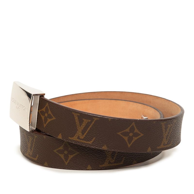 Louis Vuitton Monogram Ceinture Carre Buckle Belt Brown Silver Leather — view 2