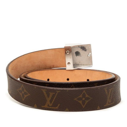 Louis Vuitton Monogram Ceinture Carre Buckle Belt Brown Silver Leather — view 3