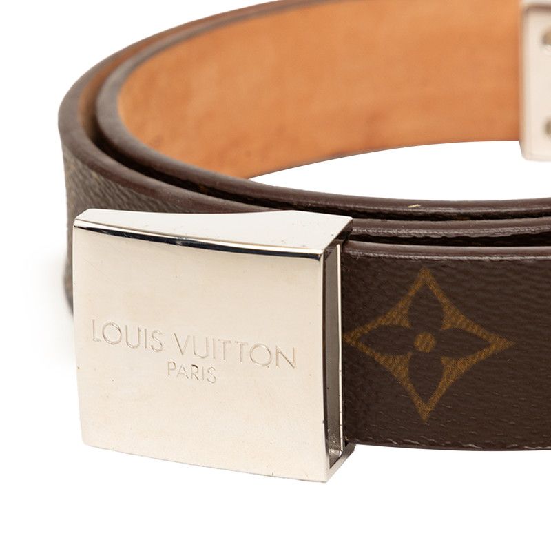 Louis Vuitton Monogram Ceinture Carre Buckle Belt Brown Silver Leather — view 7