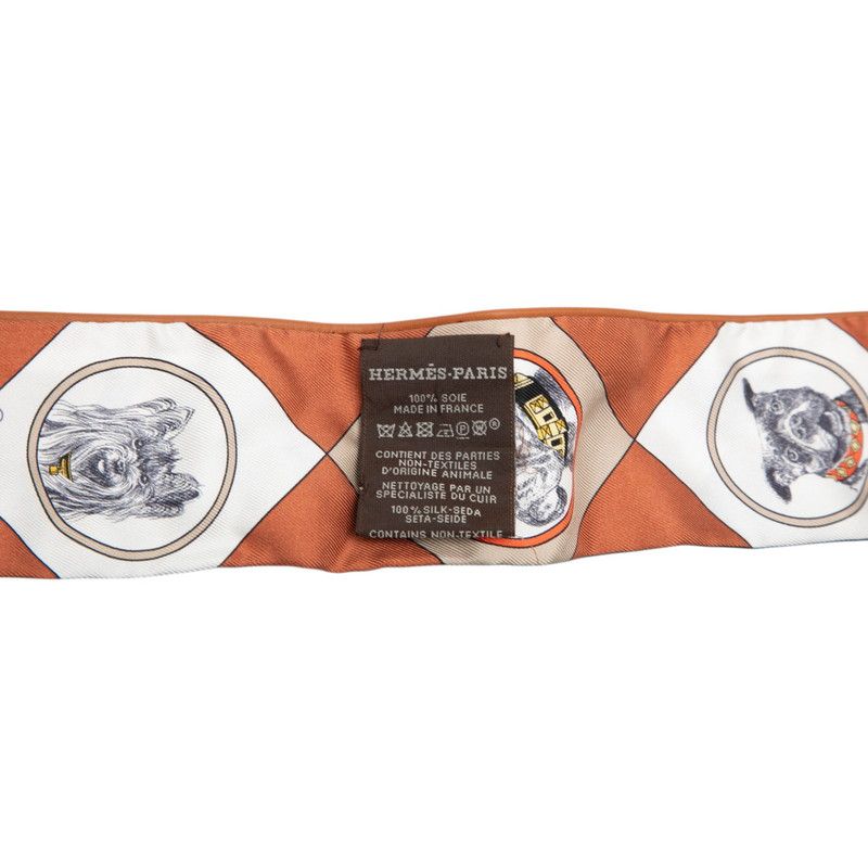 Hermes Twill Colliers Et Chiens Collier Chien Scarf Black Brown Silk Leather — view 5