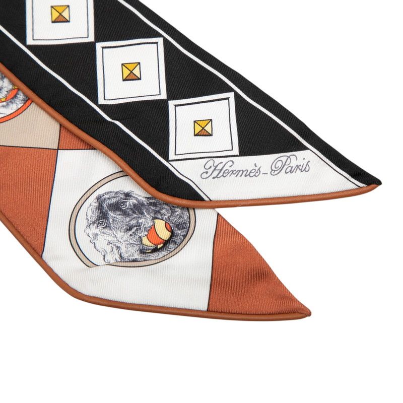 Hermes Twill Colliers Et Chiens Collier Chien Scarf Black Brown Silk Leather — view 4