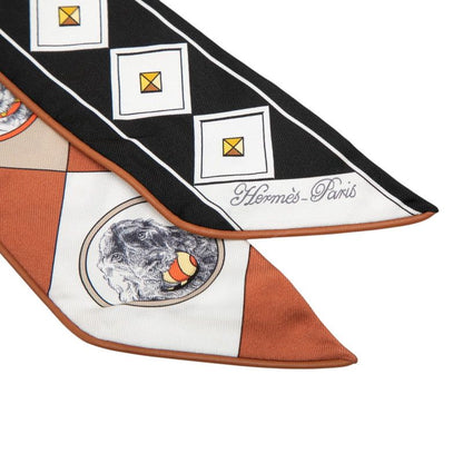 Hermes Twill Colliers Et Chiens Collier Chien Scarf Black Brown Silk Leather — view 4