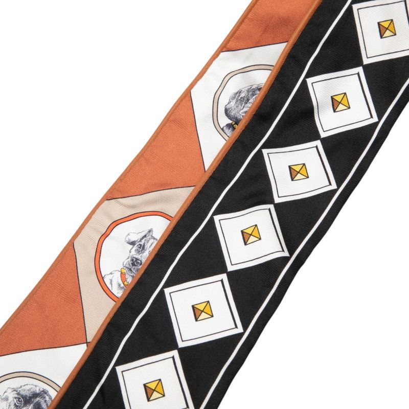 Hermes Twill Colliers Et Chiens Collier Chien Scarf Black Brown Silk Leather — view 2
