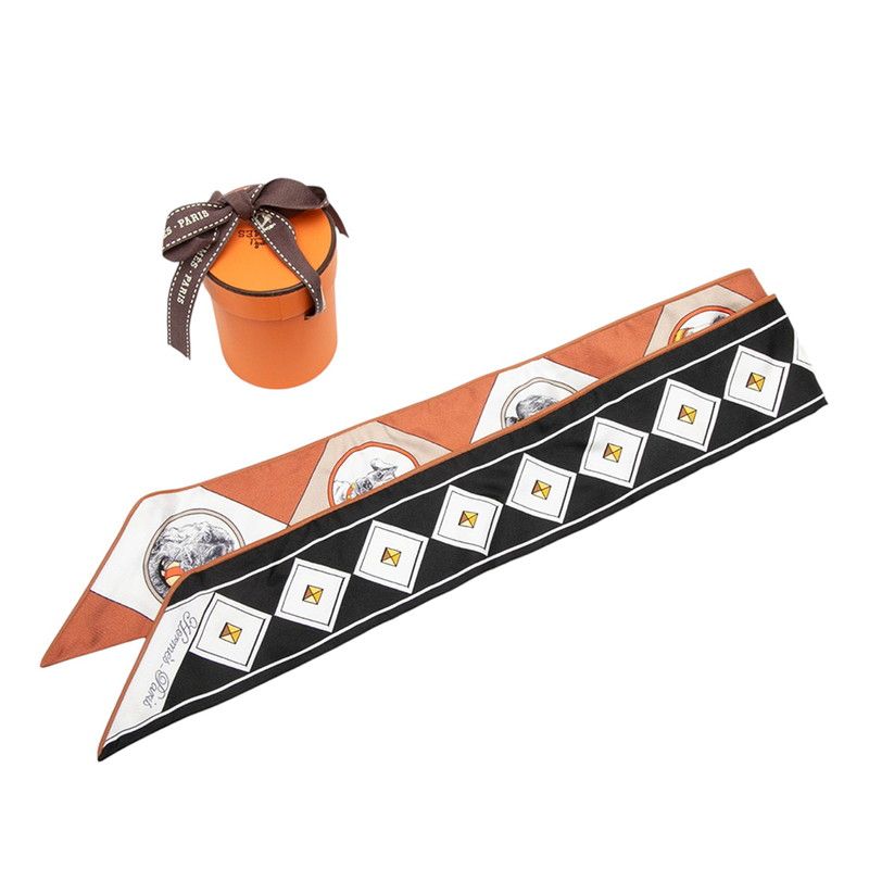 Hermes Twill Colliers Et Chiens Collier Chien Scarf Black Brown Silk Leather — view 6