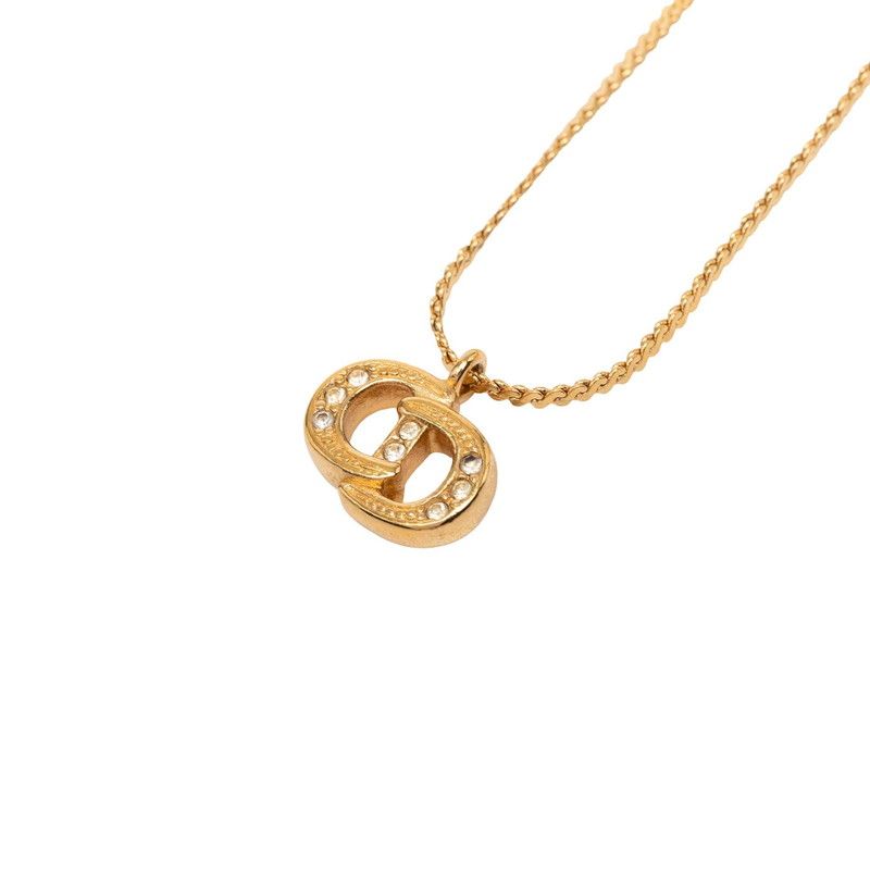 Dior CD Logo Chain Pendant Gold Plated Rhinestone