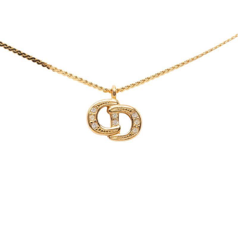 Dior CD Logo Chain Pendant Gold Plated Rhinestone — view 3