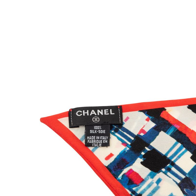 Chanel Paint Touch Check Scarf Red Multicolor Silk — view 5