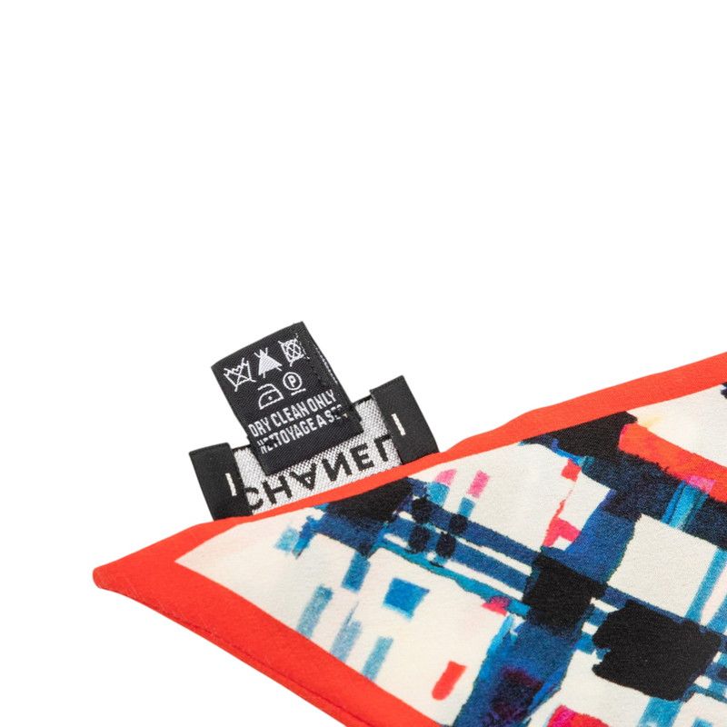 Chanel Paint Touch Check Scarf Red Multicolor Silk — view 4
