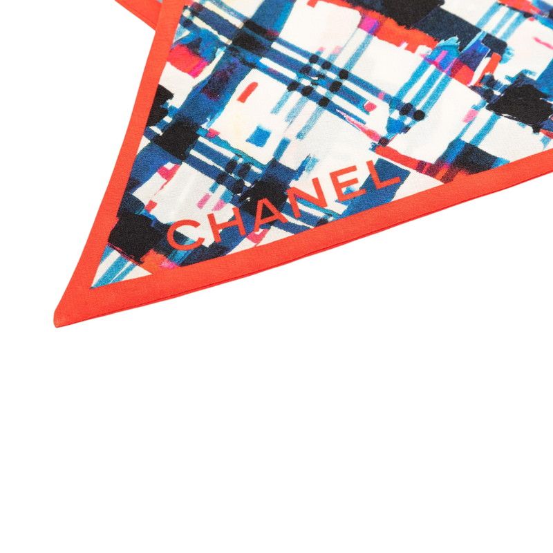 Chanel Paint Touch Check Scarf Red Multicolor Silk — view 3