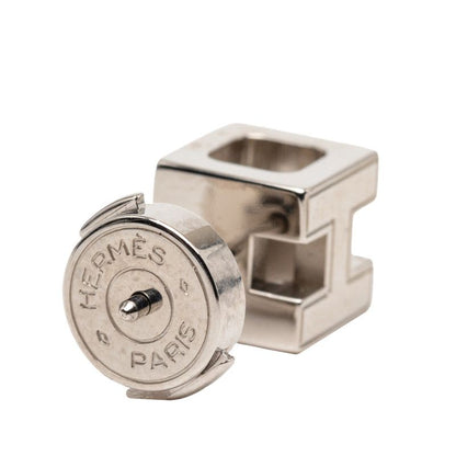 Hermes Cage Cube Stud Earrings Black Silver Metal — view 4