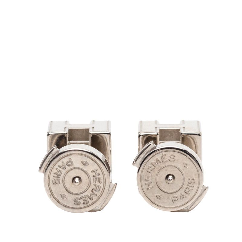 Hermes Cage Cube Stud Earrings Black Silver Metal — view 2