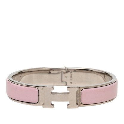 Hermes Click PM Enamel Bracelet Silver Pink Metal