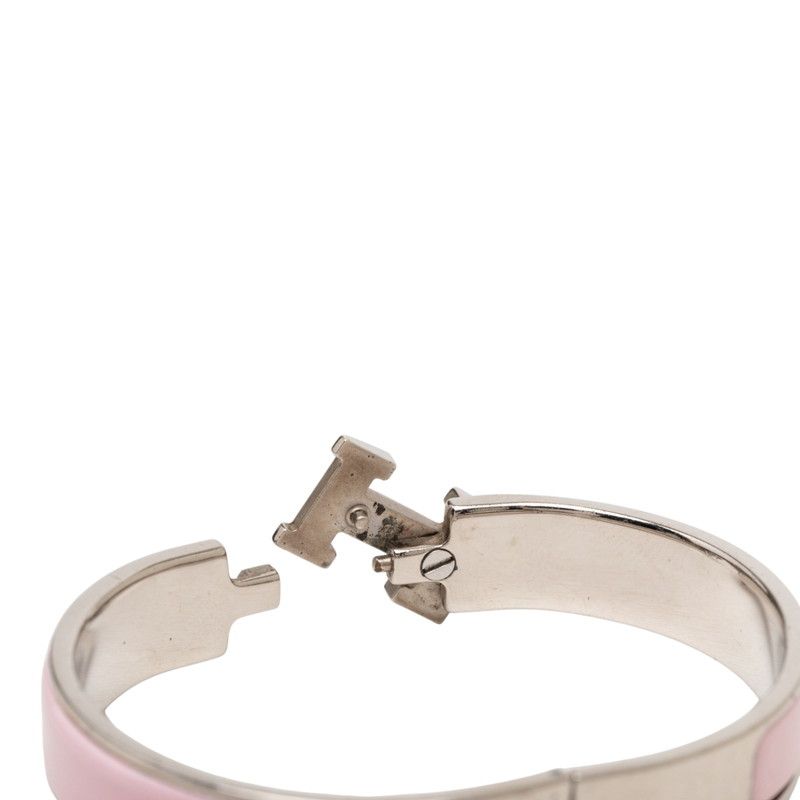 Hermes Click PM Enamel Bracelet Silver Pink Metal — view 4