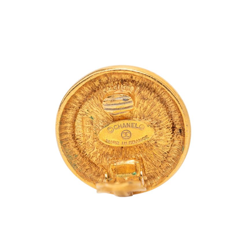 Chanel CC Logo Round Earrings Gold Plated — view 3