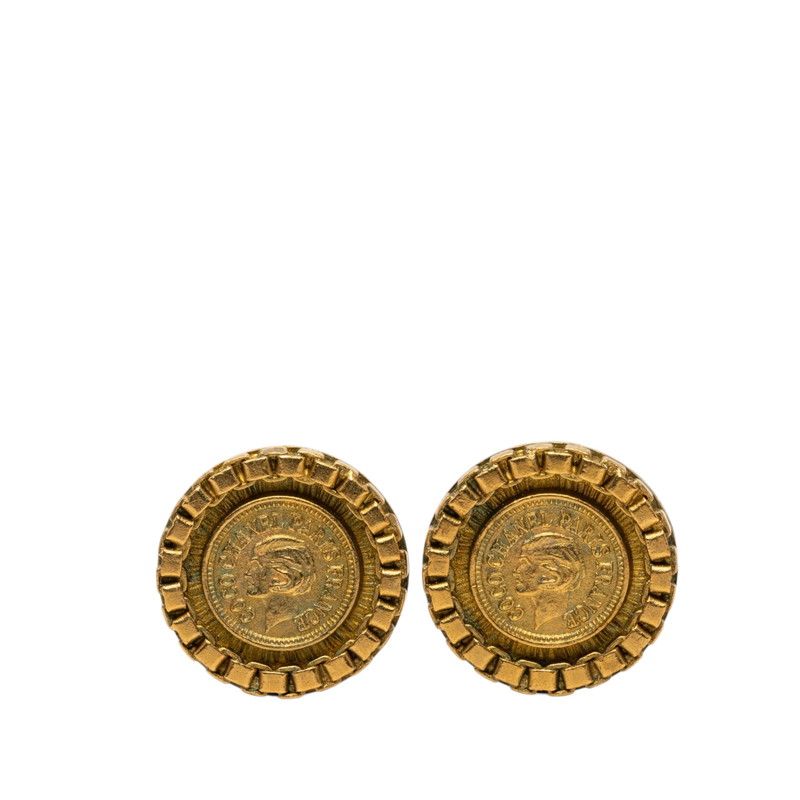 Chanel Vintage Round Earrings 95 Gold Plated