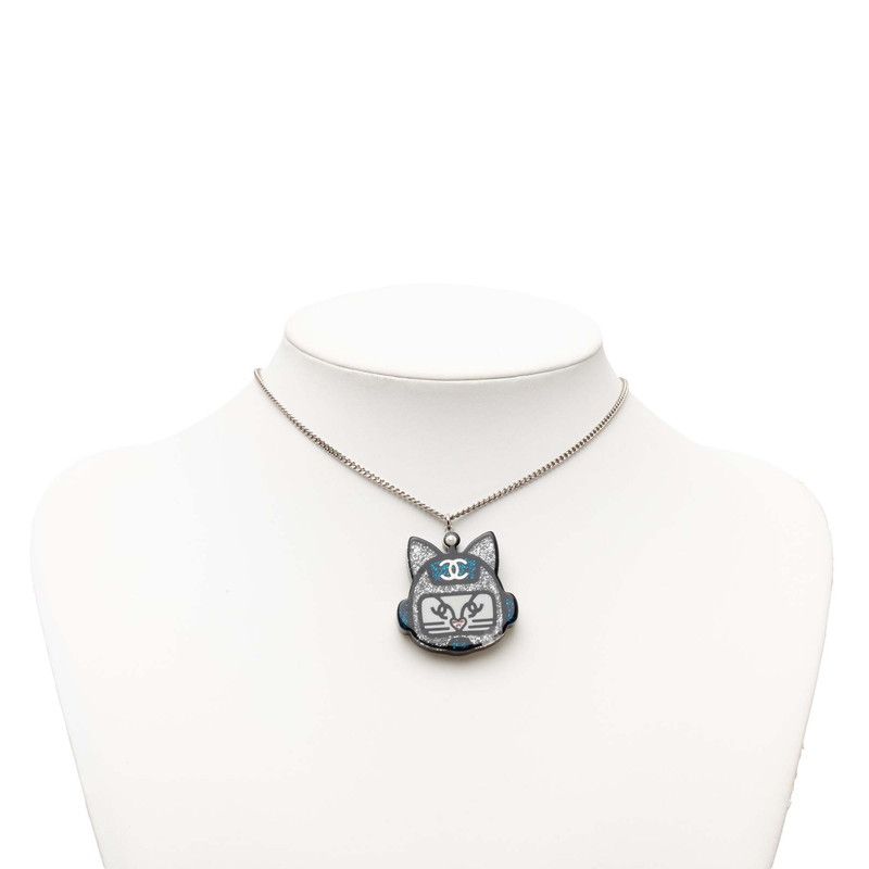Chanel CC Logo Cat Robot Choupette Chain Pendant 17 Silver Blue — view 6