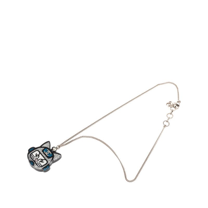 Chanel CC Logo Cat Robot Choupette Chain Pendant 17 Silver Blue — view 2