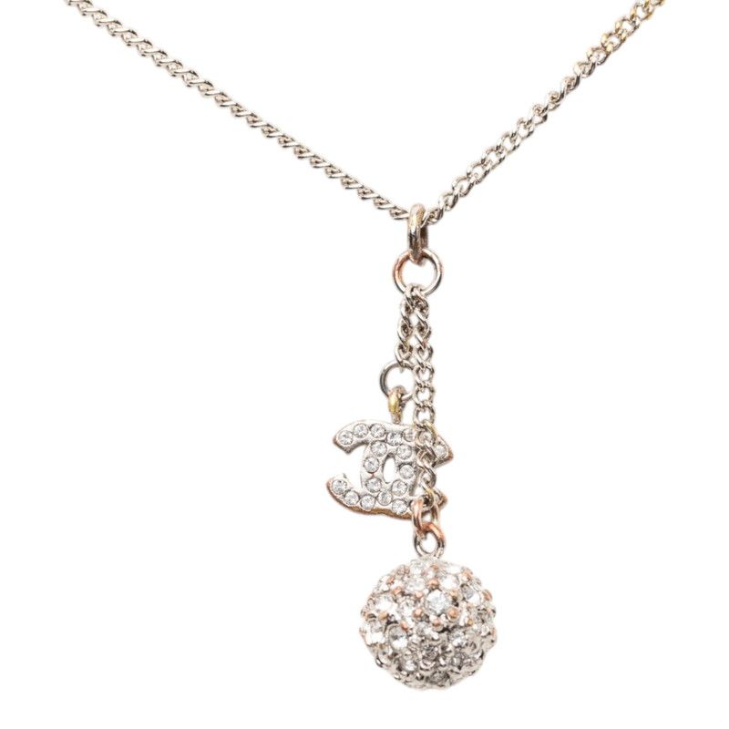 Chanel CC Logo Chain Pendant 12 Silver Metal Rhinestone