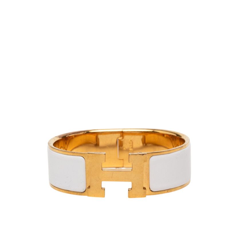 Hermes Clic Clac GM Enamel Bracelet Silver White Metal