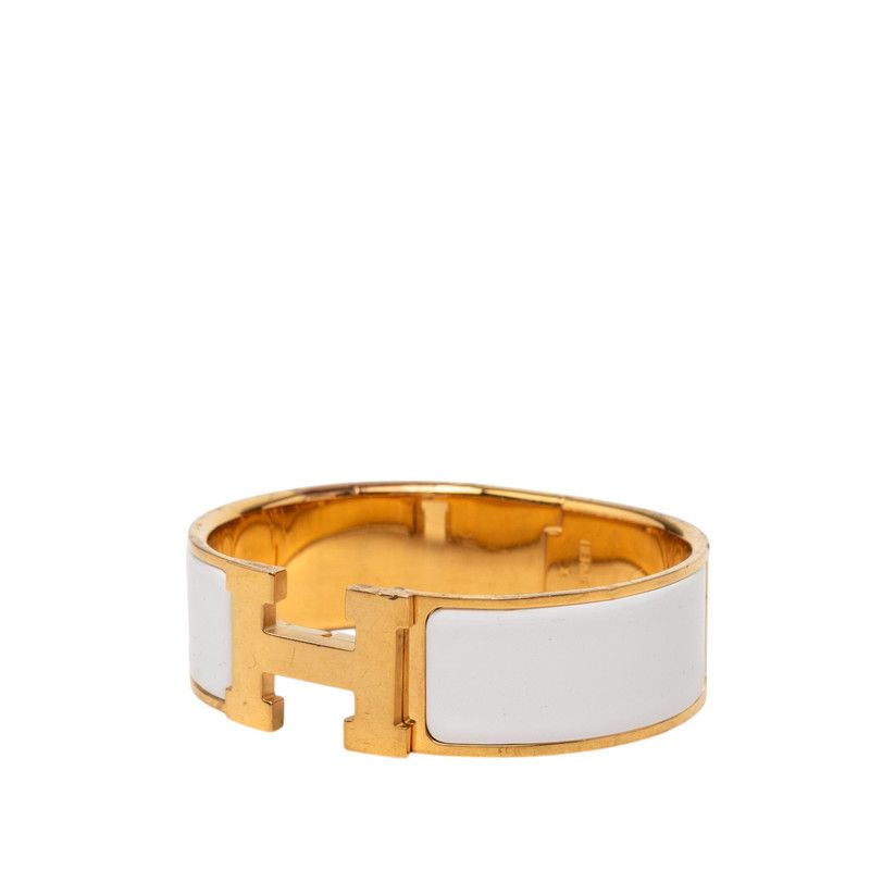 Hermes Clic Clac GM Enamel Bracelet Silver White Metal — view 2