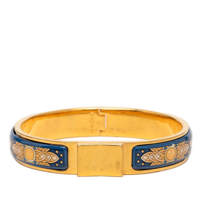 Hermes Enamel PM Cloisonne Bracelet Gold Blue Plated