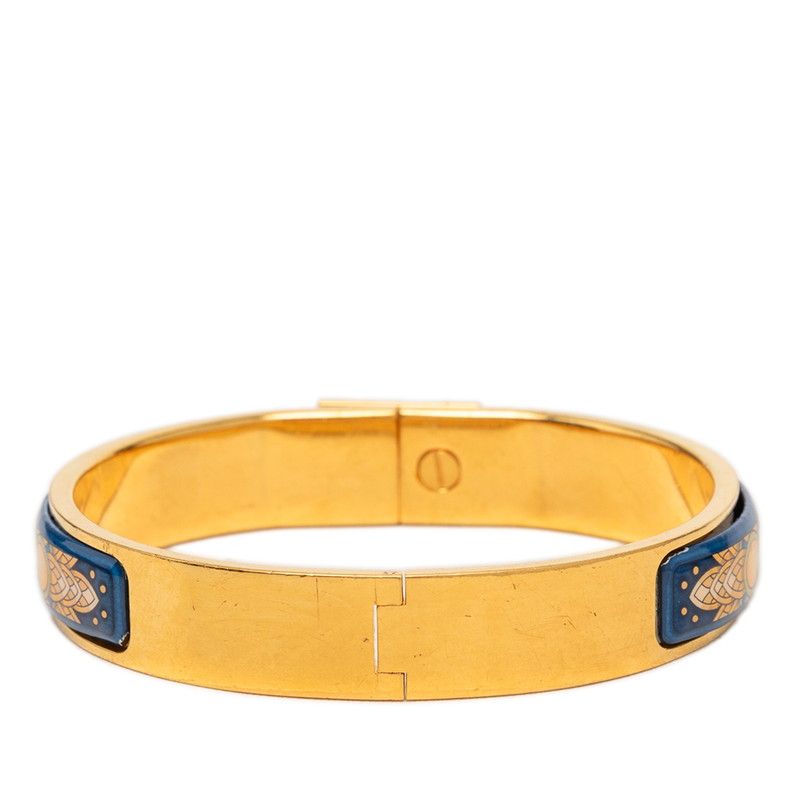 Hermes Enamel PM Cloisonne Bracelet Gold Blue Plated — view 3